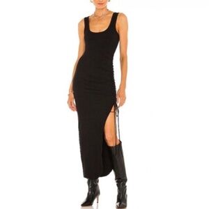 The Range Black Tank Ribbed Knit Alloy Rib Cinched Midi Dress EUC Sz S